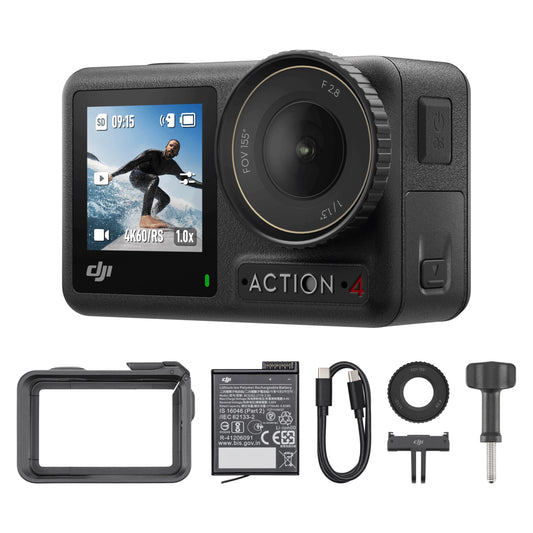 DJI Bundle Osmo Action 4 Essentiel - Caméra d’Action étanche 4K/120 IPS avec capteur 1/1,3 Pouce, des Images saisissantes en Basse lumière, des Couleurs D-Log M 10 Bits, Batterie 1 770 mAh prolongée