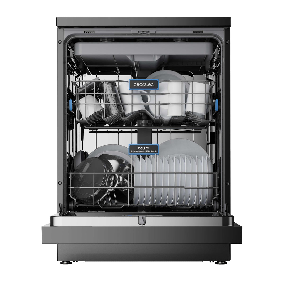 Cecotec Lave-vaisselle 60cm Bolero Aguazero 6700 Dark B Lave-vaisselle foncé, 15 couverts, Classe B, Moteur Inverter Plus, O2 Dry, Lavage Double Zone,