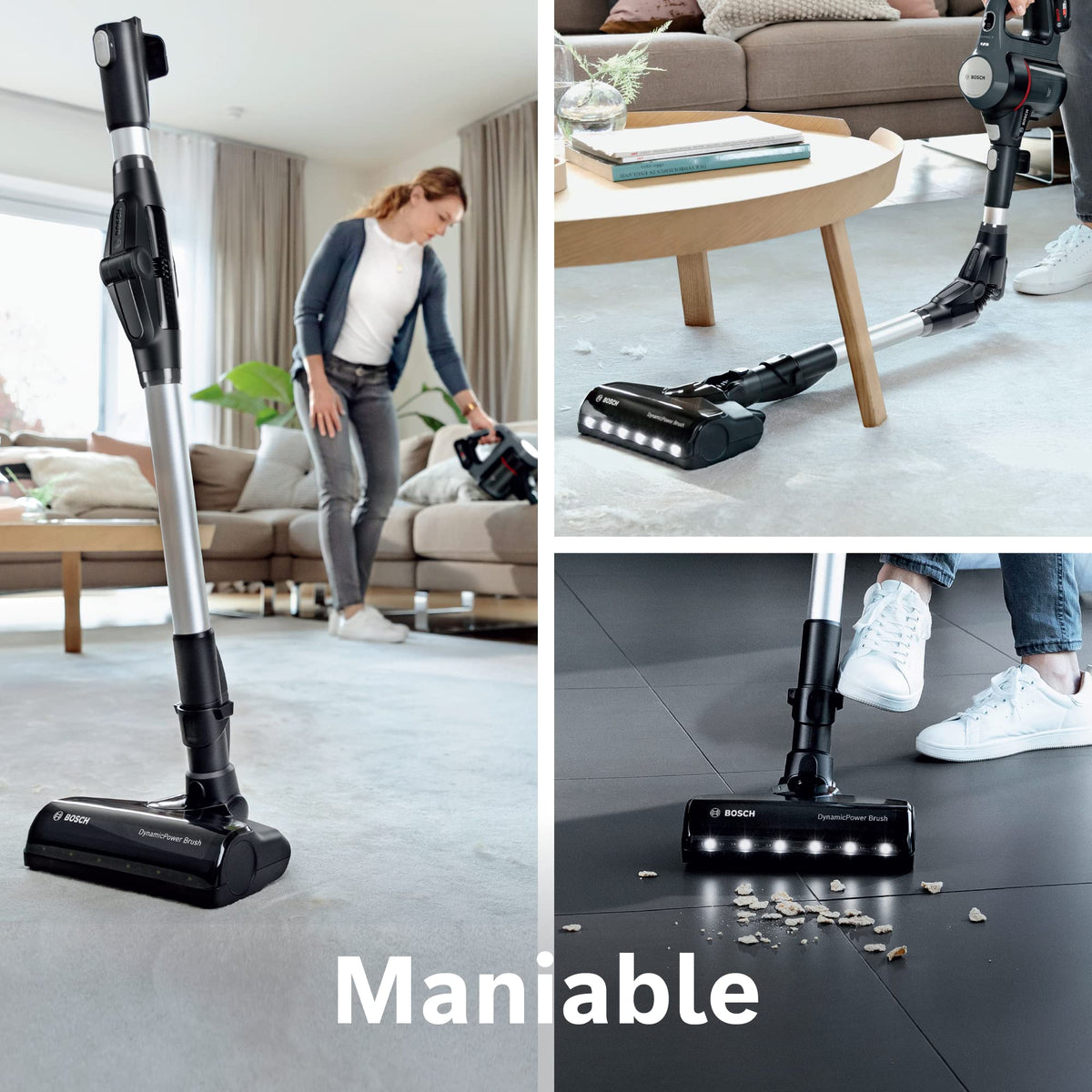 Bosch Electroménager Unlimited 7, BBS712A, aspirateur Balai, 2 Batteries 3.0 Ah Power for All, autonomie de 40 Min par Batterie, Tube Flexible, Poids léger, Accessoires, éclairage LED, Anthracite