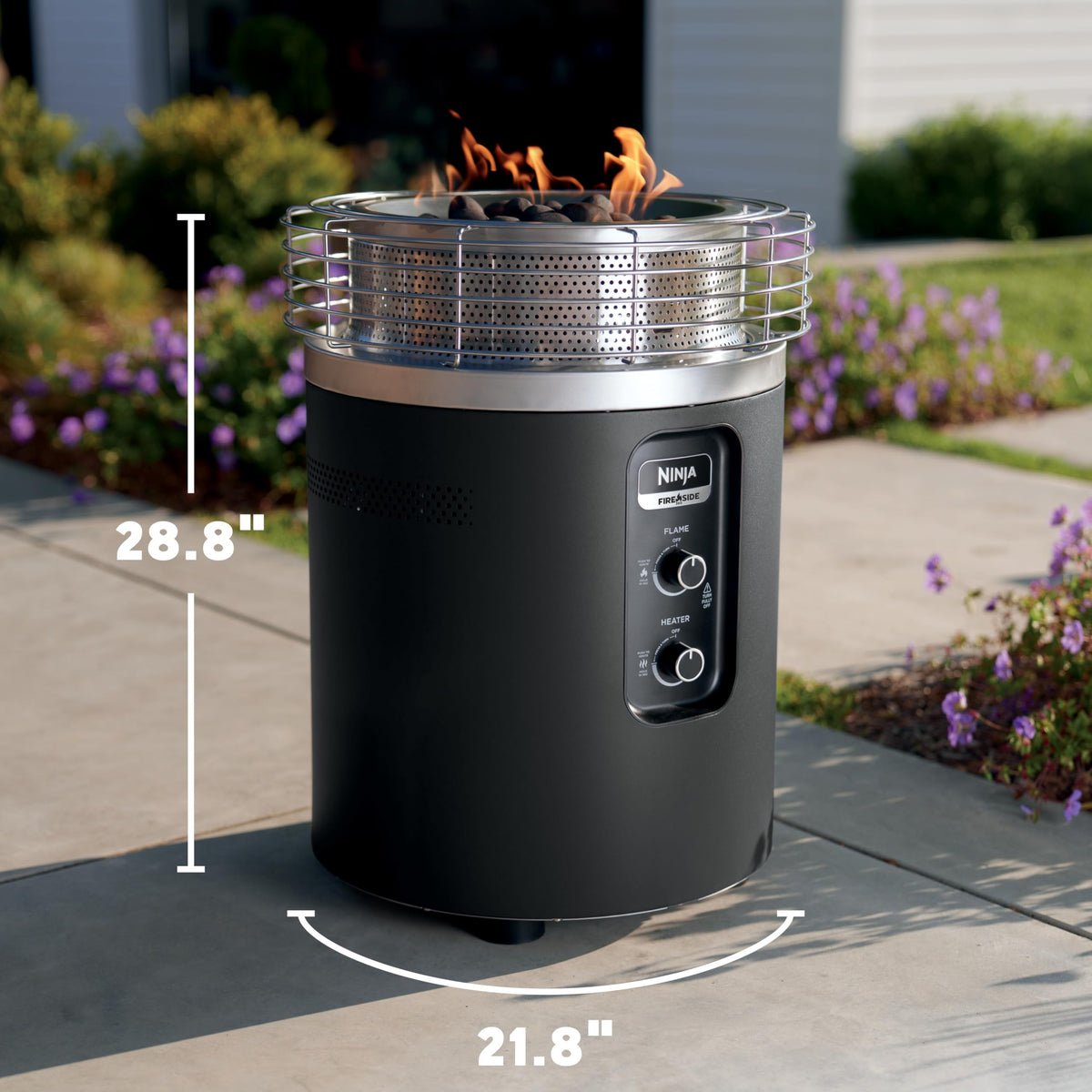 Ninja Fireside360™ Outdoor Heater & Fire Pit with 3 Modes – Flame, Heat, Flame & Heat, Portable for Patio, Deck, Camping, Beach, Easy Control Flames and Heat, Push to Start Ignition, Black, OF101BK