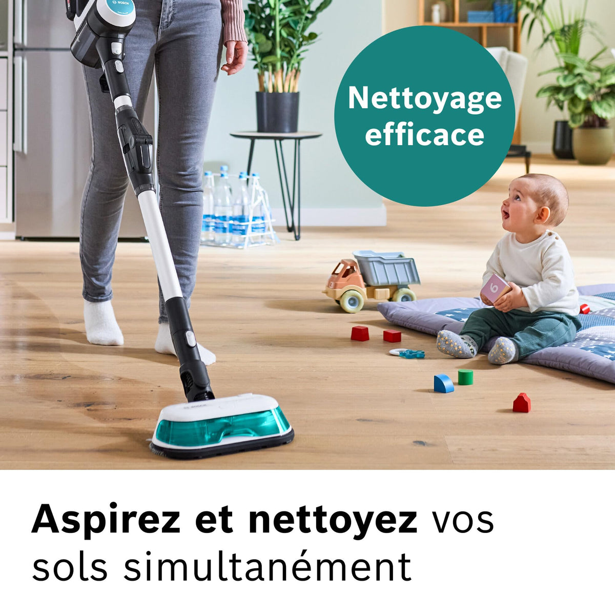 Bosch, aspirateur sans Fil 2 en 1, Unlimited 7 ProHygiène, Brosse Aqua 2 en 1, la Brosse motorisée AllFloor DynamicPower, Blanc, BCS71HYG2