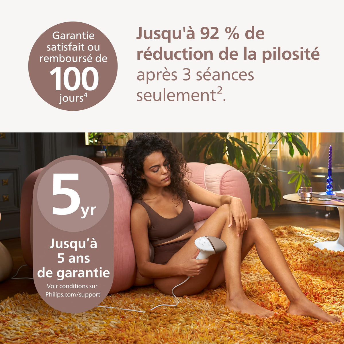 Philips Lumea série 8000, Épilateur à lumière pulsée, alternative à l'épilation laser, technologie SenseIQ, 4 accessoires pour le corps, le visage, le maillot et les aisselles, modèle BRI948/00