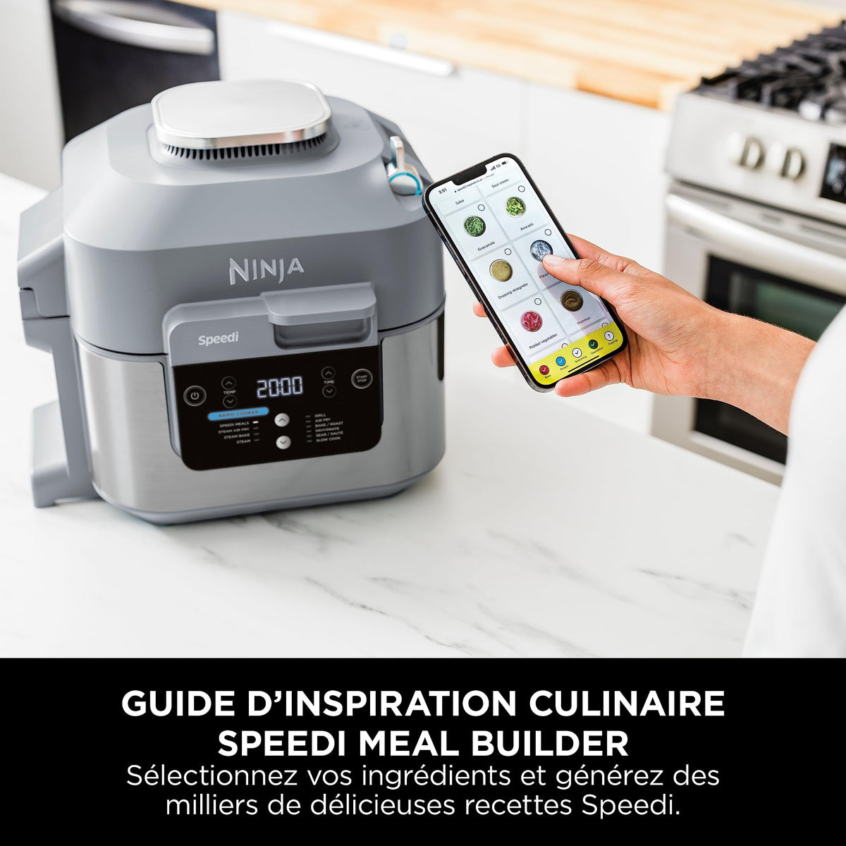 Ninja Speedi 10-en-1 Cuiseur rapide, Air Fryer, Friteuse à air et Multicuiseur, 5.7L, Repas pour 4 en 15 minutes, Vapeur, Gril, Cuire au four, Rôtir, Saisir, Mijoter et plus, Gris Sel de Mer, ON400EU