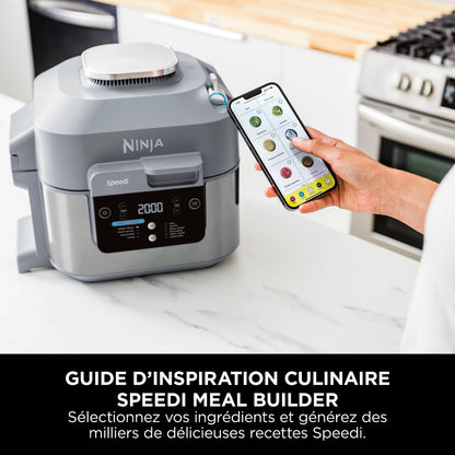 Ninja Speedi 10-en-1 Cuiseur rapide, Air Fryer, Friteuse à air et Multicuiseur, 5.7L, Repas pour 4 en 15 minutes, Vapeur, Gril, Cuire au four, Rôtir, Saisir, Mijoter et plus, Gris Sel de Mer, ON400EU