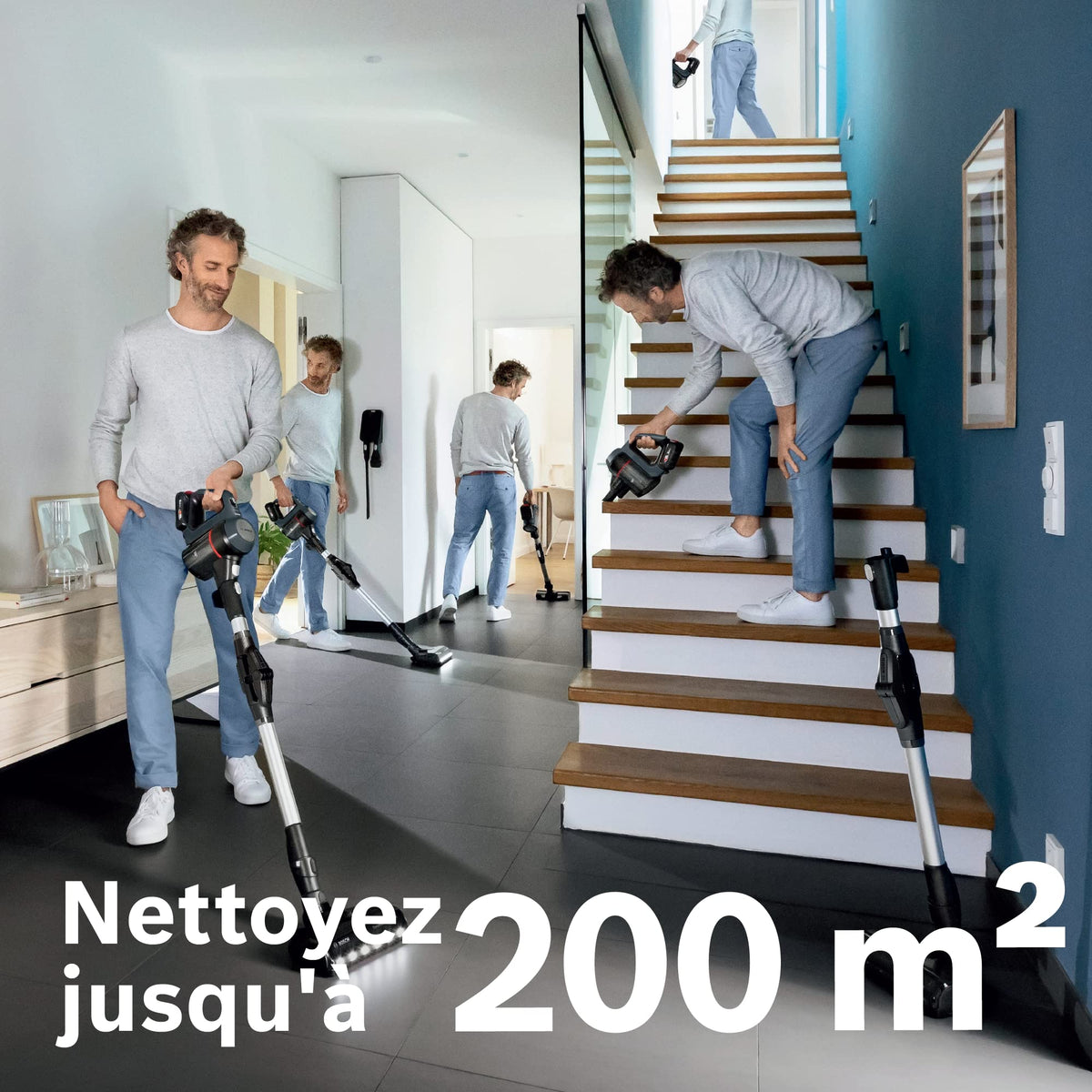 Bosch Electroménager Unlimited 7, BBS712A, aspirateur Balai, 2 Batteries 3.0 Ah Power for All, autonomie de 40 Min par Batterie, Tube Flexible, Poids léger, Accessoires, éclairage LED, Anthracite