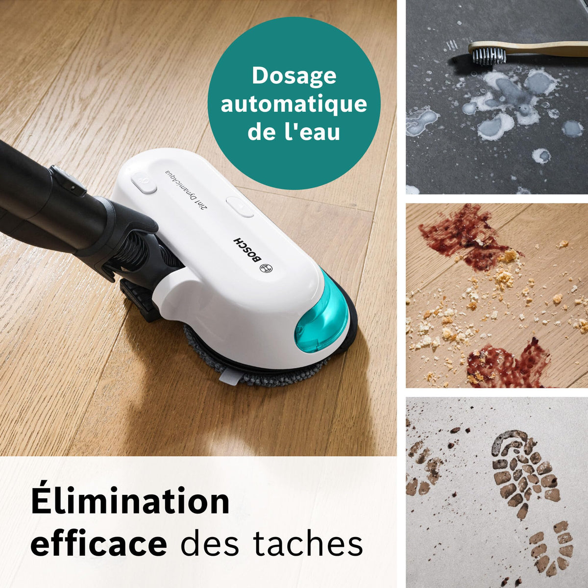 Bosch, aspirateur sans Fil 2 en 1, Unlimited 7 ProHygiène, Brosse Aqua 2 en 1, la Brosse motorisée AllFloor DynamicPower, Blanc, BCS71HYG2