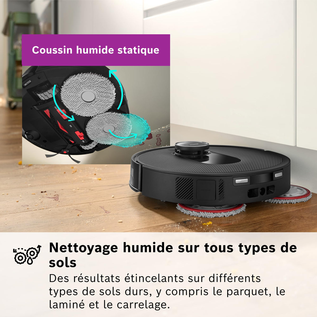 Bosch Spotless Max BCRDW3B, Robot aspirateur-Laveur avec caméra Smart Vision, serpillère rotative, 11 000 Pa, Station de Service sèche-Humide, Application Home Connect, Noir