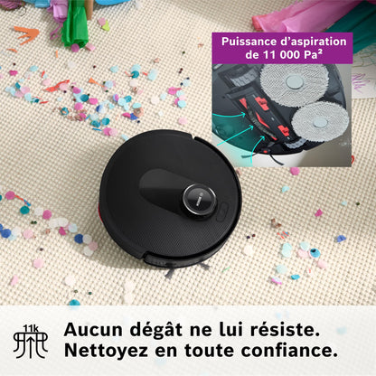 Bosch Spotless Max BCRDW3B, Robot aspirateur-Laveur avec caméra Smart Vision, serpillère rotative, 11 000 Pa, Station de Service sèche-Humide, Application Home Connect, Noir