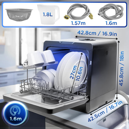 Duronic DW5 BK Lave-vaisselle de table 950W lave vaisselle posable portable compact gain de place pour petite cuisine 7 programmes de lavage séchage efficace pratique