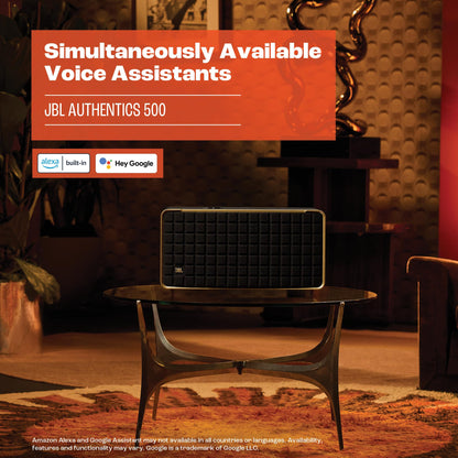 JBL Authentics 500 Enceinte intelligente connectée Hi-fidelity avec WiFi, Bluetooth et assistants vocaux, Dolby Atmos, design rétro, noire
