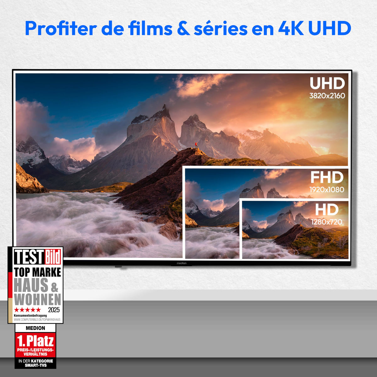 MEDION TV 50 Pouces 4K (125,7 cm) QLED Television (Smart TV 4K, Dolby Vision HDR, VIDAA Store, Prime Video, Disney+, DAZN, Paramount+, DTS X, Dolby Atmos, PVR, Bluetooth, MD 850600)