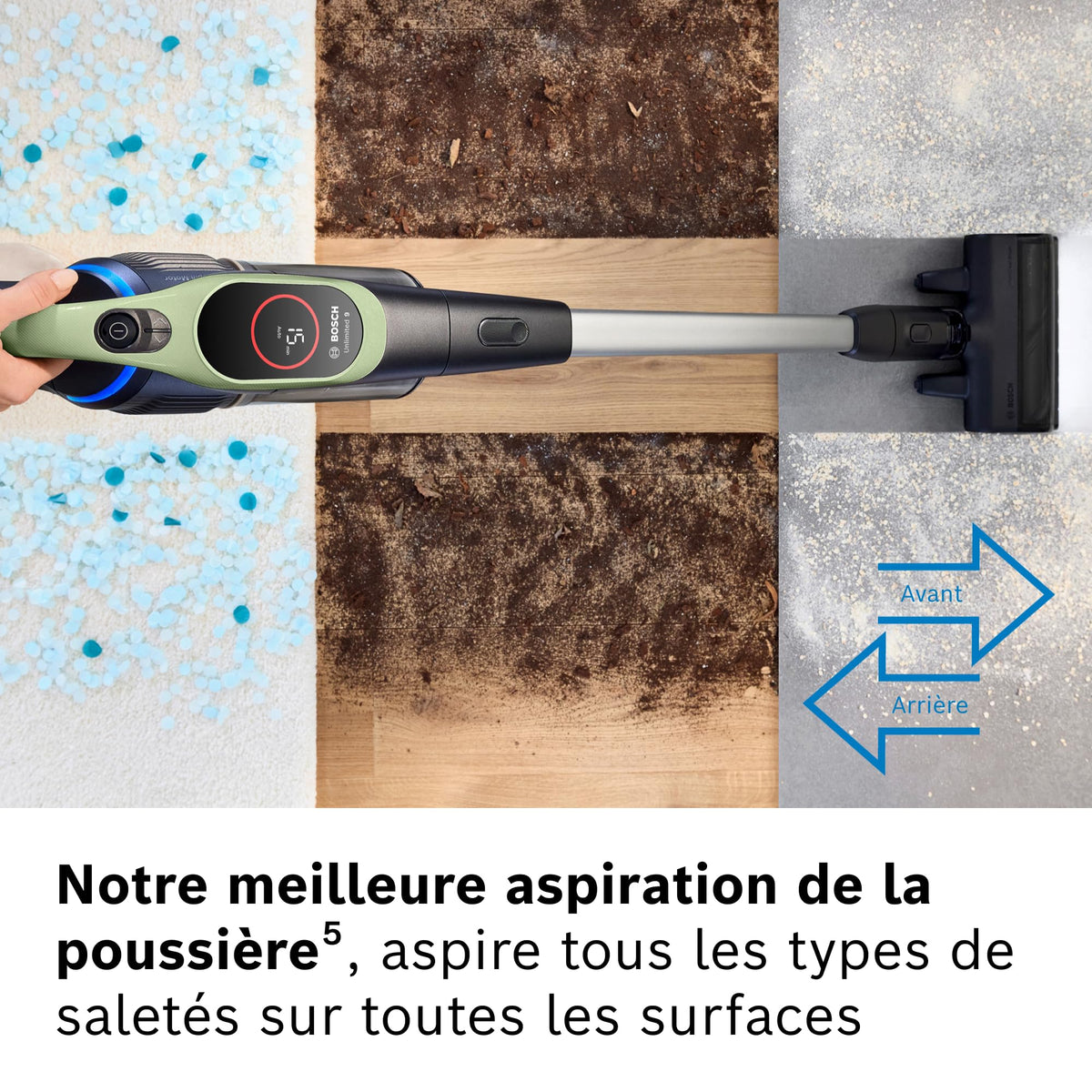 Bosch, aspirateur Balai sans Fil, Unlimited 9, Batterie 3.0 Ah, Technologie MicroClean, bac à poussières Facile à Vider, éclairage LED, Vert, BBS921TBA