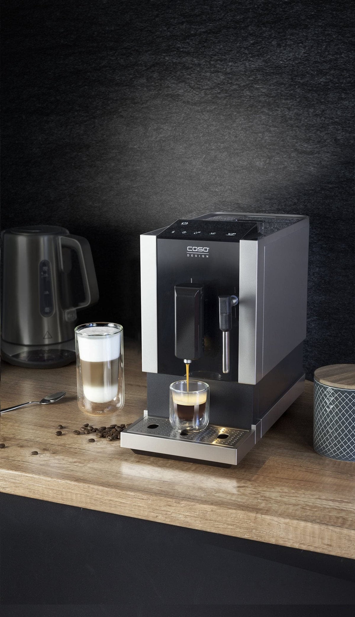 CASO Café Crema One - Machine à café automatique design, système de chauffage innovant, broyeur conique extra-silencieux en acier inoxydable, pour espresso, cappuccino, latte macchiato, etc.
