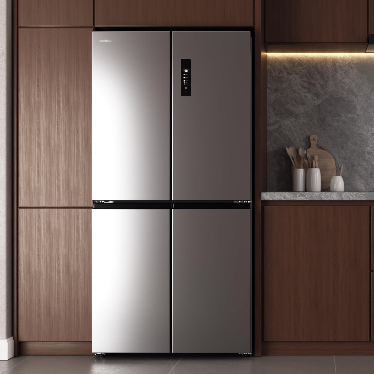 Cecotec Réfrigérateur 4 Portes No Frost Bolero CoolMarket 4D 503 Inox E, 503L, Hauteur 177,5 cm et 85,3 cm Largeur, MetalFlexCooling, Compresseur Inve