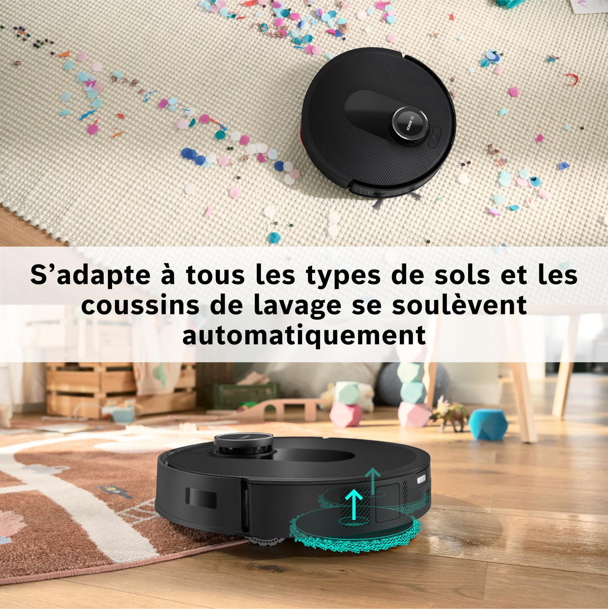 Bosch Spotless Max BCRDW3B, Robot aspirateur-Laveur avec caméra Smart Vision, serpillère rotative, 11 000 Pa, Station de Service sèche-Humide, Application Home Connect, Noir