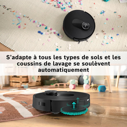 Bosch Spotless Max BCRDW3B, Robot aspirateur-Laveur avec caméra Smart Vision, serpillère rotative, 11 000 Pa, Station de Service sèche-Humide, Application Home Connect, Noir