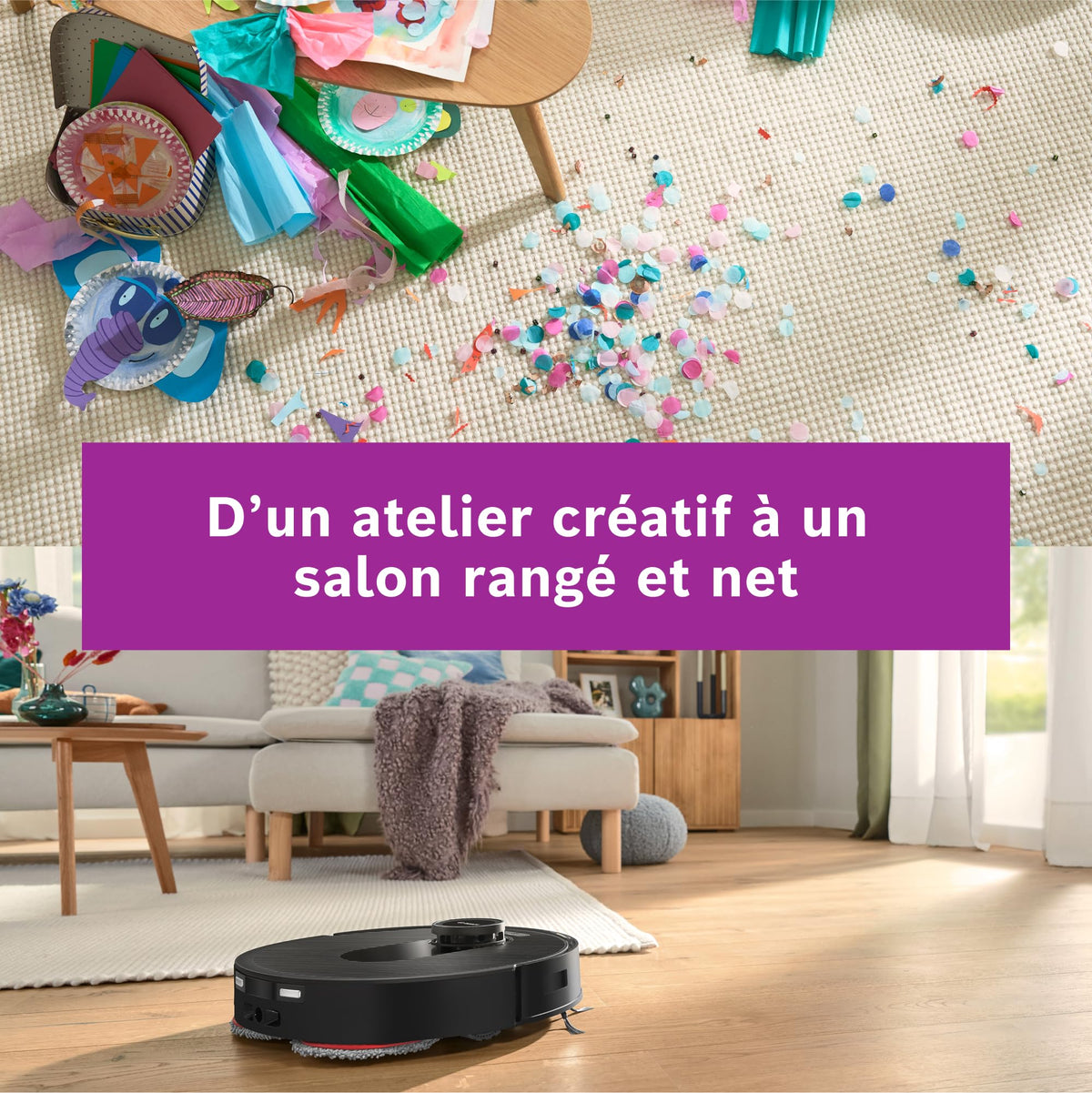 Bosch Spotless Max BCRDW3B, Robot aspirateur-Laveur avec caméra Smart Vision, serpillère rotative, 11 000 Pa, Station de Service sèche-Humide, Application Home Connect, Noir