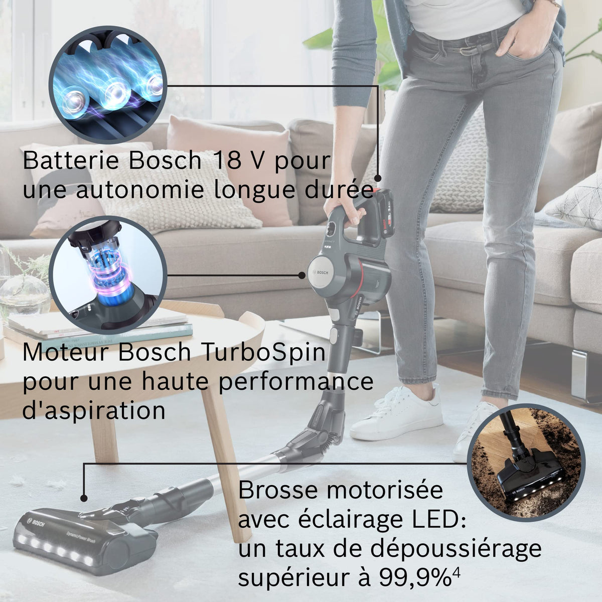 Bosch Electroménager Unlimited 7, BBS712A, aspirateur Balai, 2 Batteries 3.0 Ah Power for All, autonomie de 40 Min par Batterie, Tube Flexible, Poids léger, Accessoires, éclairage LED, Anthracite
