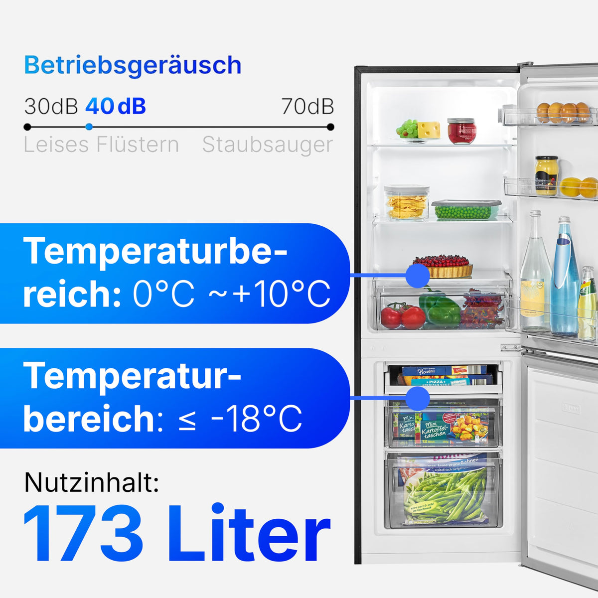 Bomann, Réfrigérateur et Congélateur 173L KG7359-Noir, 121L Réfrigérateur, 52L Congélateur 4 Étoiles, Contrôle Température, Éclairage LED, Design Réversible, Idéal pour Cuisine Moderne