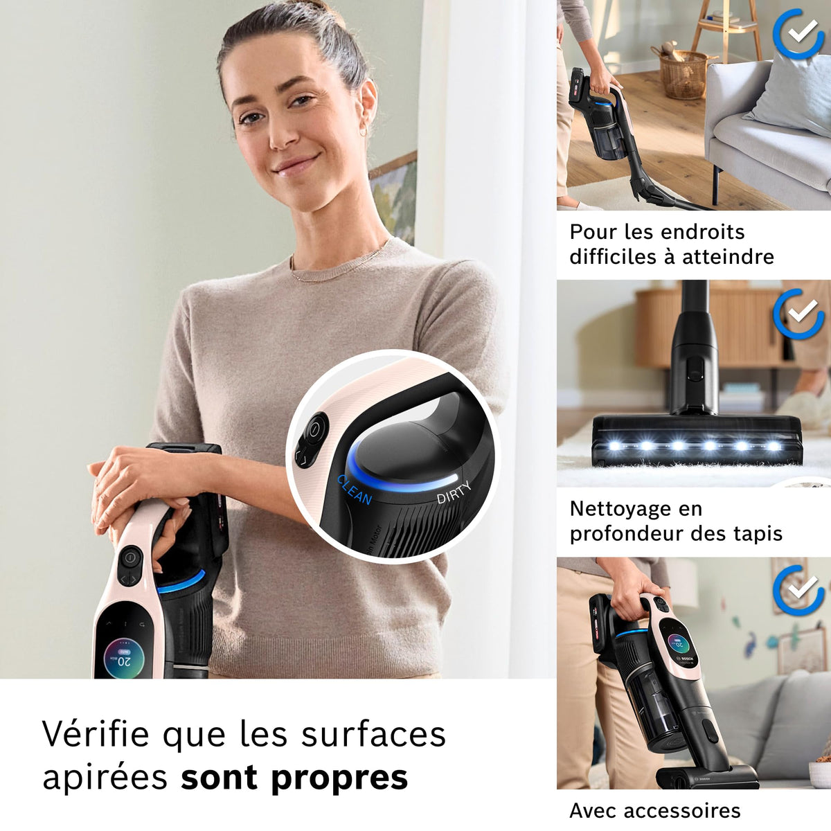 Bosch, aspirateur Balai sans Fil, Unlimited 10, Batterie 4.0 Ah, Technologie MicroClean, bac à poussière Facile à Vider, Tube Flexible, éclairage LED, Rose, BKS1041RHF