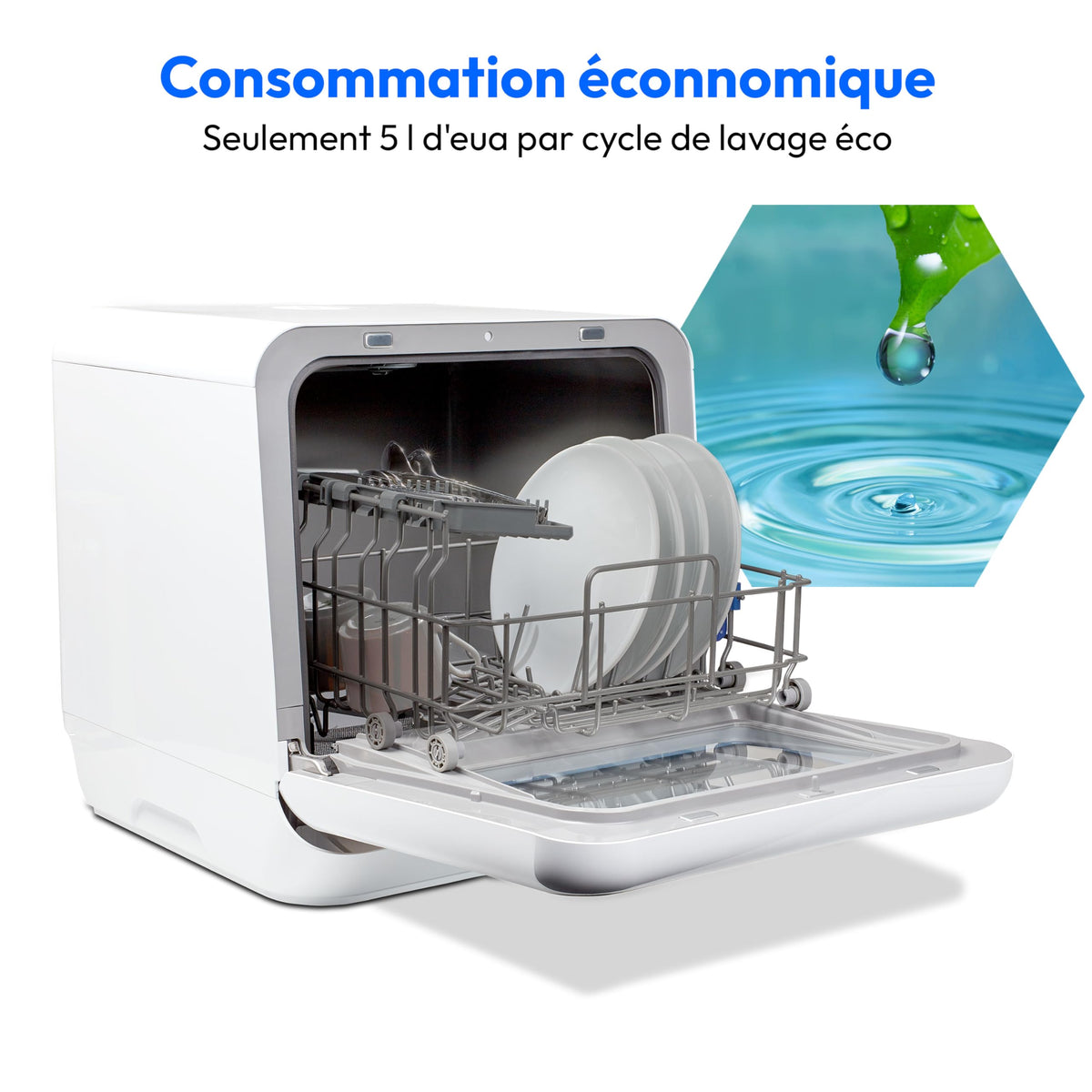 MEDION Mini lave-vaisselle DWT20 (lave-vaisselle de table, lave-vaisselle, 2 couverts, fonctionne avec/sans raccordement à l'eau, 6 programmes de nettoyage, biberons, départ différé, pose libre) argen
