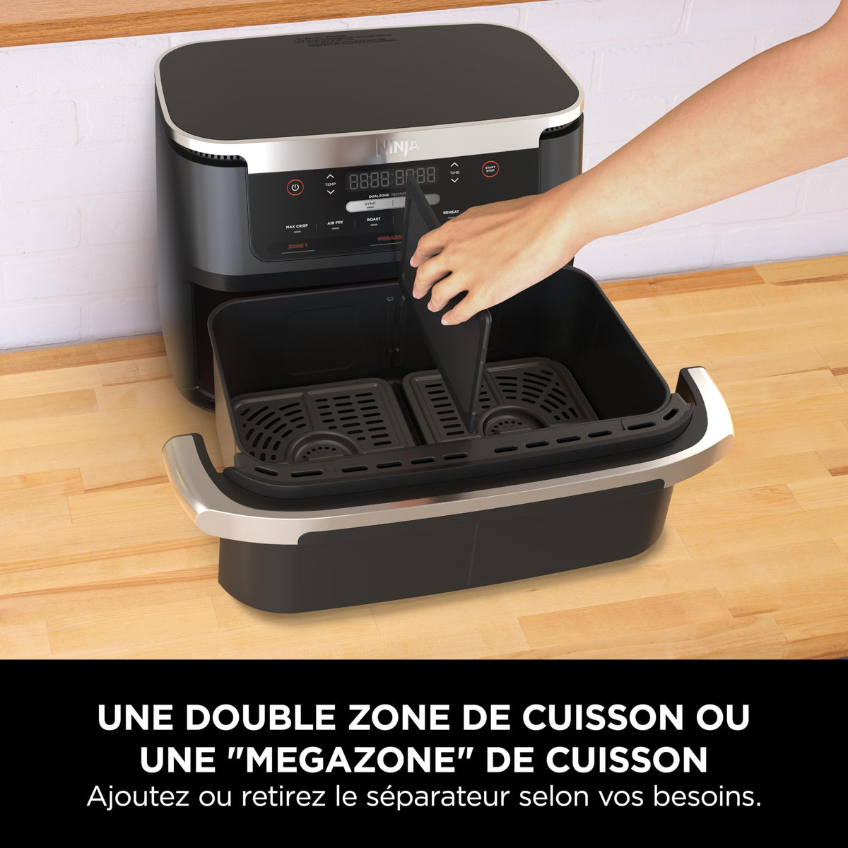 Ninja FlexDrawer Friggitrice ad aria doppio cestello, 6,6 L, 6 in 1, DualZone, divisorio rimovibile, zero olio, arrosto/forno, massima croccantezza, parti lavabili in lavastoviglie, nero, AF550EU