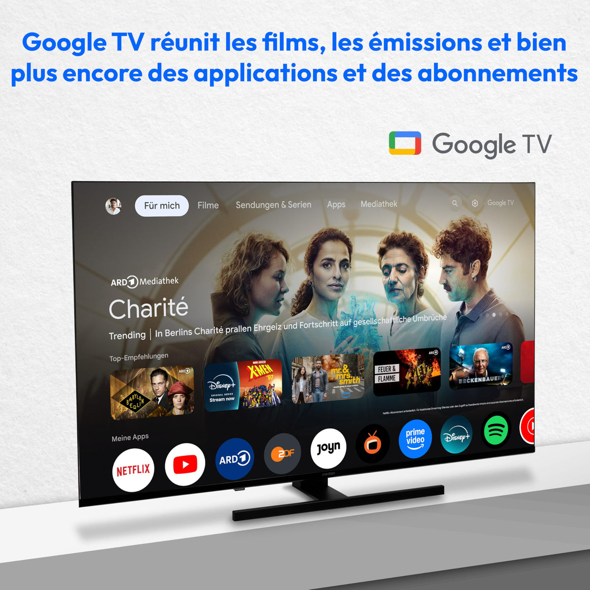 MEDION TV 50 Pouces (125,7 cm) QLED Television (Smart TV, 4K, Dolby Vision HDR, Prime Video, Disney+, Dolby Atmos, DTS X, Compatible avec Google TV, PVR, Bluetooth, MD 850700)