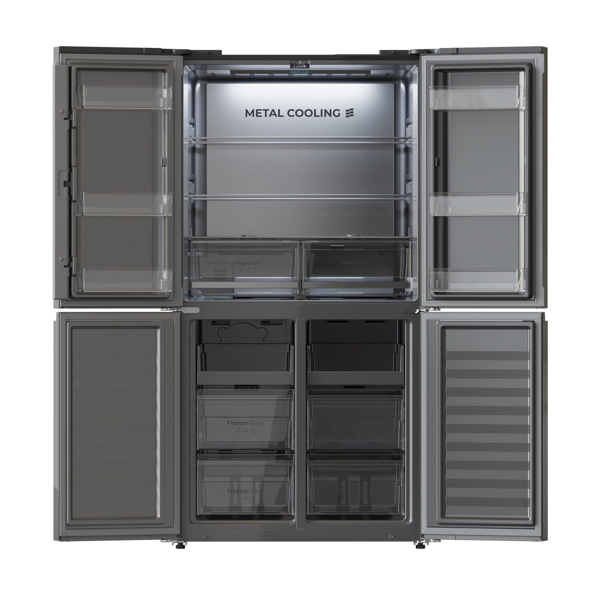 Cecotec Réfrigérateur Américain 4 Portes Bolero CoolMarket 4D 601 Black Glass E. 601L, Moteur Inverter, 90cm, No Frost, ECO, Refroidissement Rapide, Display, Alarme Température, Verre Noir