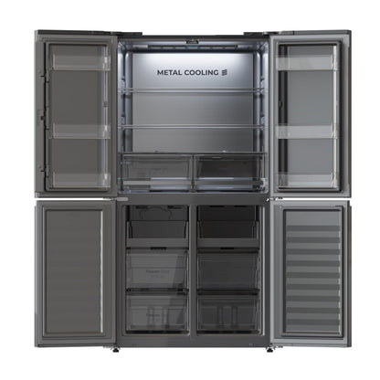 Cecotec Réfrigérateur Américain 4 Portes Bolero CoolMarket 4D 601 Black Glass E. 601L, Moteur Inverter, 90cm, No Frost, ECO, Refroidissement Rapide, Display, Alarme Température, Verre Noir