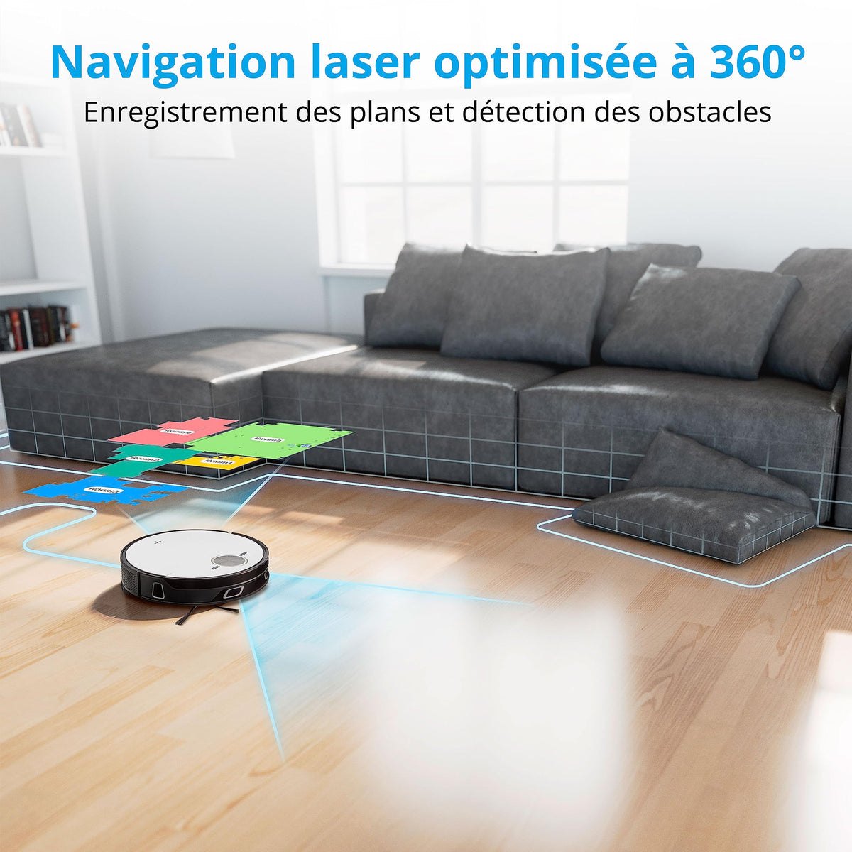 MEDION Robot aspirateur avec Station d'aspiration et de Balayage X50 SW (Navigation Laser, 8 000 Pa, aspirateur 2en1 Alexa, Un Plan précis, Zones Go & NoGo, Plusieurs étages)