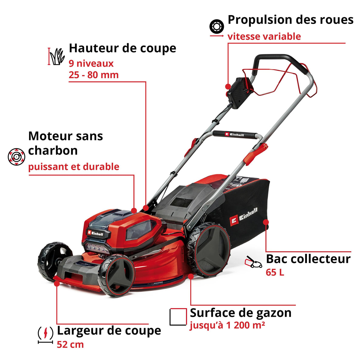 Einhell Professional Tondeuse à gazon sans fil GP-CM 36/52 S Li BL (4x5,2Ah) Power X-Change (36V, moteur brushless, Coupe à 52cm) Livré avec 4 Batteries 5,2 Ah et 2 Chargeurs doubles