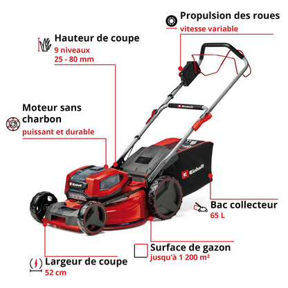 Einhell Professional Tondeuse à gazon sans fil GP-CM 36/52 S Li BL (4x5,2Ah) Power X-Change (36V, moteur brushless, Coupe à 52cm) Livré avec 4 Batteries 5,2 Ah et 2 Chargeurs doubles