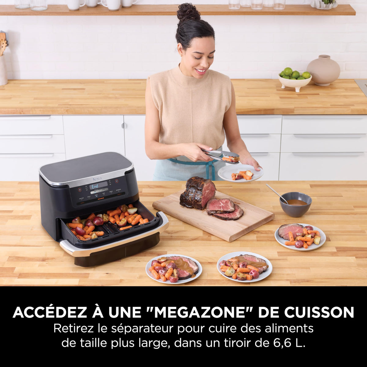Ninja FlexDrawer Friggitrice ad aria doppio cestello, 6,6 L, 6 in 1, DualZone, divisorio rimovibile, zero olio, arrosto/forno, massima croccantezza, parti lavabili in lavastoviglie, nero, AF550EU