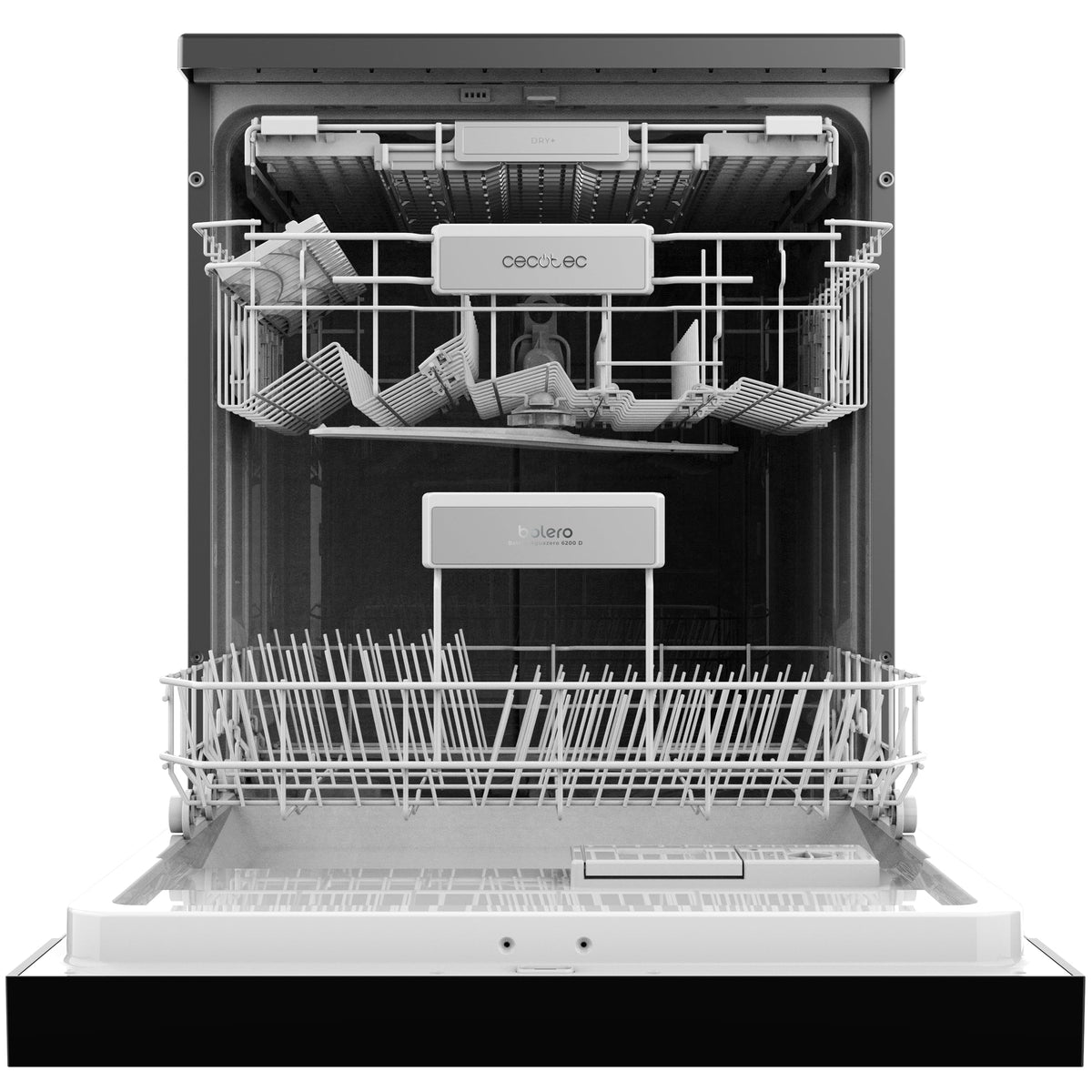 Cecotec Lave-Vaisselle Indépendant de 60 cm Bolero Aguazero 6200 Dark D, 1850W, 14 Couverts, 6 Programmes, Dual Zone Wash, Turbo Dry+, Demi-Charge, Dé