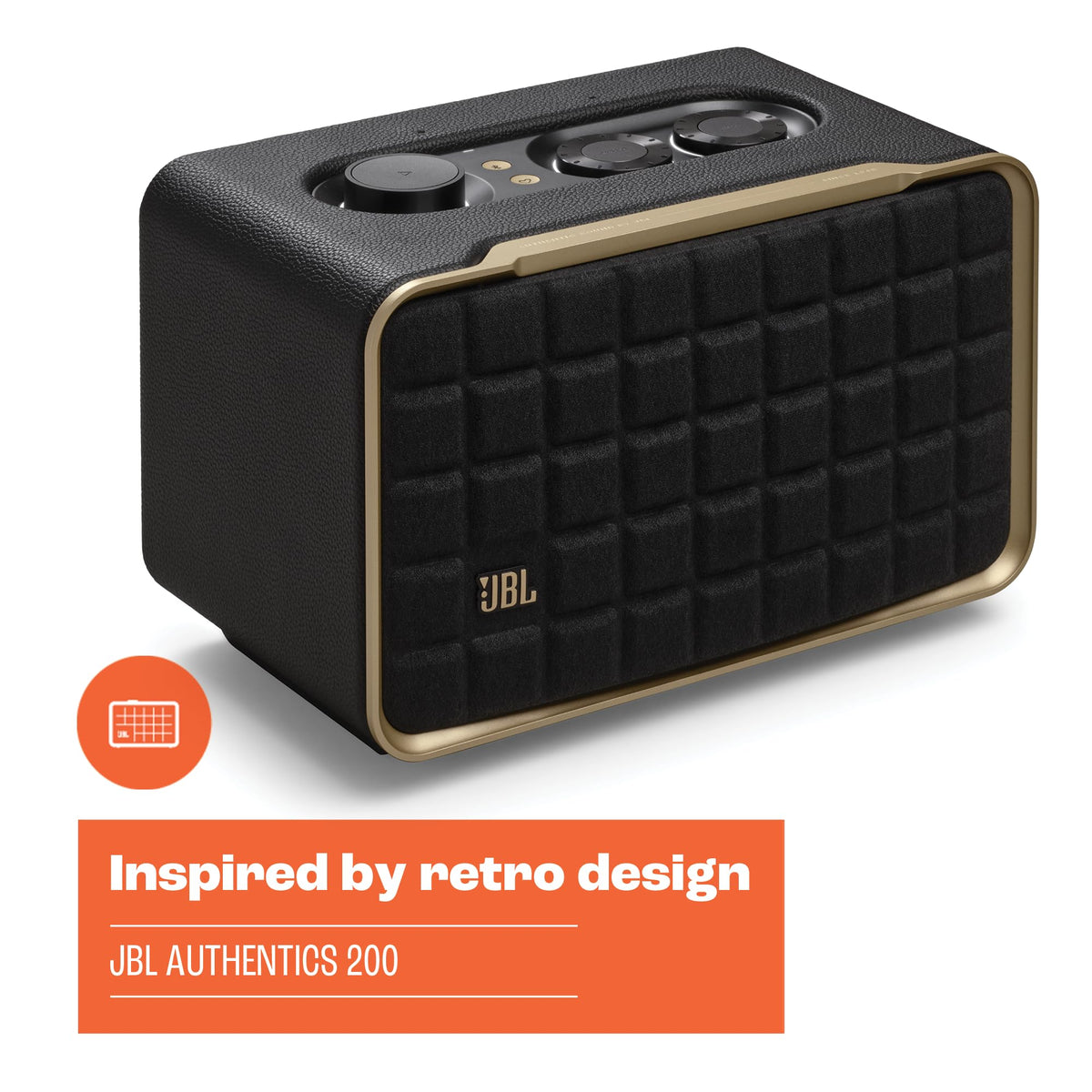 JBL Authentics 200 Enceinte Smart Home avec WiFi, Bluetooth et assistants vocaux, design rétro, noire