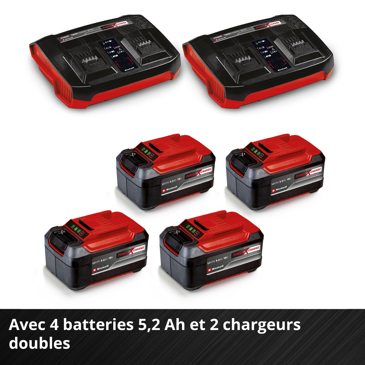 Einhell Professional Tondeuse à gazon sans fil GP-CM 36/52 S Li BL (4x5,2Ah) Power X-Change (36V, moteur brushless, Coupe à 52cm) Livré avec 4 Batteries 5,2 Ah et 2 Chargeurs doubles