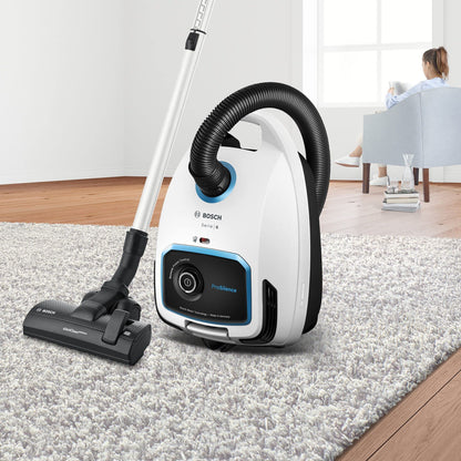 Bosch Electroménager, Série 6, ProSilence BGB6SIL1, aspirateur traîneau avec sac, niveau sonore de 66 dB(A), filtre hygiénique HEPA, moteur puissant, blanc