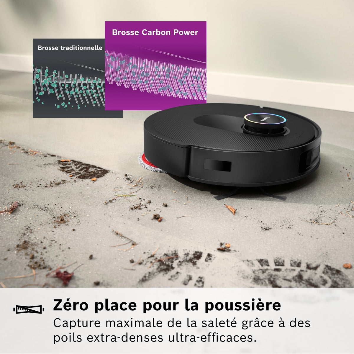 Bosch Spotless Max Cam BCRDW3BX, Robot aspirateur-Laveur avec caméra Smart Vision, serpillère rotative, 11 000 Pa, Station de Service sèche-Humide, Application Home Connect, Noir