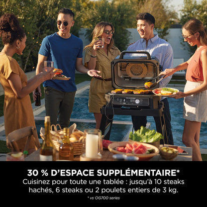 Ninja Woodfire Pro Connect XL Barbecue Électrique & Fumoir avec Contrôle d'Application, 2 Sondes, Grille, Housse, Revêtements & Brosse, Grill & Friteuse sans huile 7-en-1, Bleu & Noir OG901EUAMZ