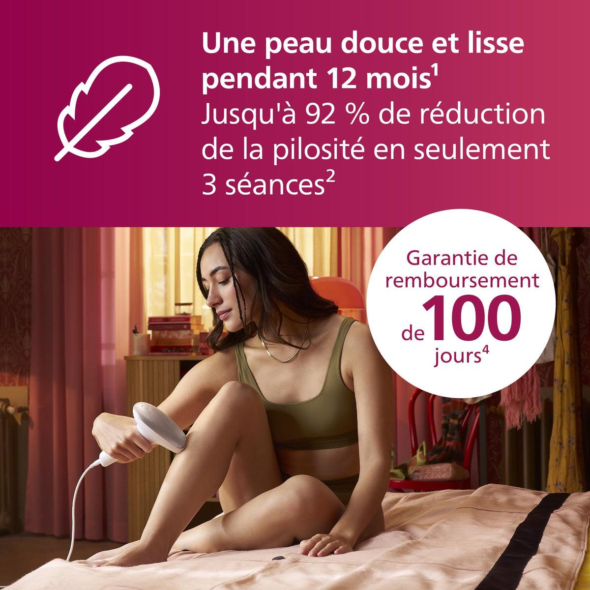 Philips Lumea série 7000, Épilateur à lumière pulsée, alternative à l'épilation laser, 3 embouts pour le corps, le visage et le maillot, modèle SC1999/00