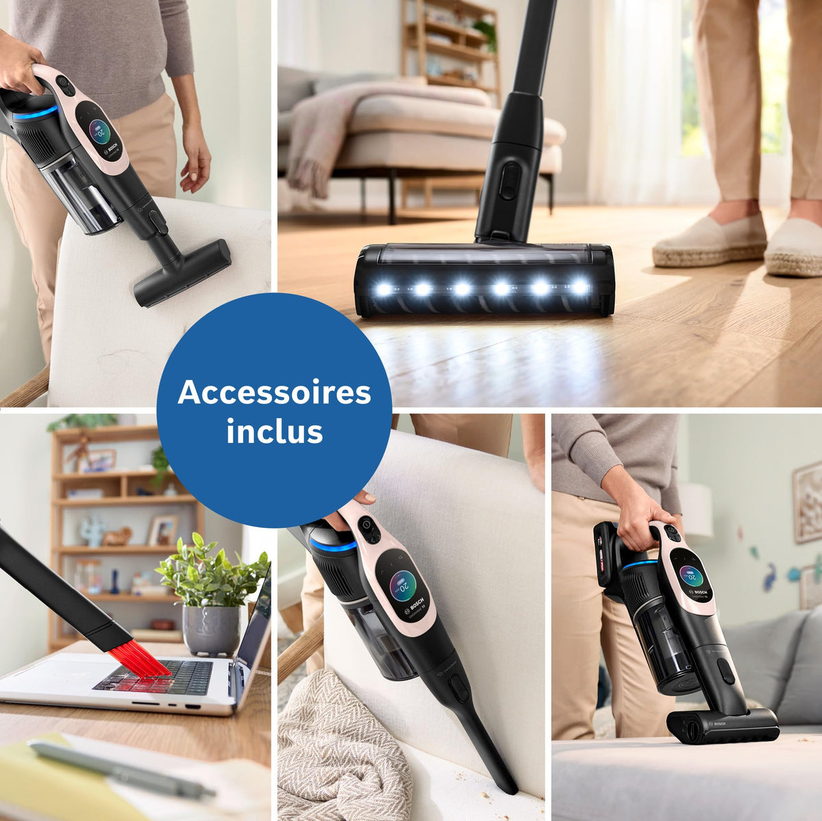 Bosch, aspirateur Balai sans Fil, Unlimited 10, Batterie 4.0 Ah, Technologie MicroClean, bac à poussière Facile à Vider, Tube Flexible, éclairage LED, Rose, BKS1041RHF