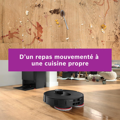 Bosch Spotless Max BCRDW3B, Robot aspirateur-Laveur avec caméra Smart Vision, serpillère rotative, 11 000 Pa, Station de Service sèche-Humide, Application Home Connect, Noir