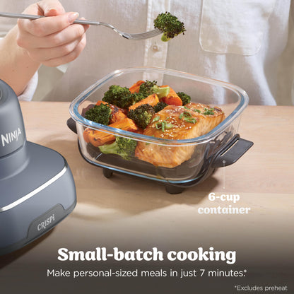 Ninja Crispi 4-in-1 Portable Glass Air Fryer Cooking System, 1500W, 4QT & 6-Cup TempWare Glass Containers with Storage Lids, Microwave, Freezer & Dishwasher Safe, Cyberspace Gray, FN101GY