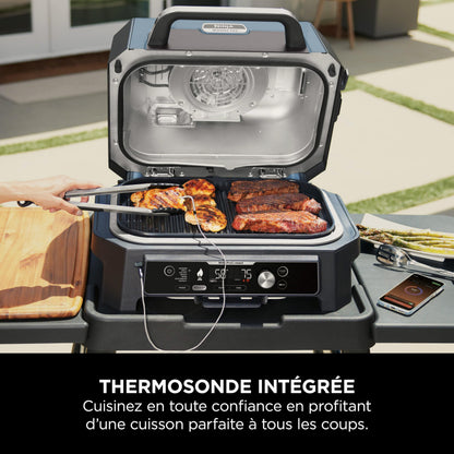 Ninja Woodfire Pro Connect XL Barbecue Électrique & Fumoir avec Contrôle d'Application, 2 Sondes, Grille, Housse, Revêtements & Brosse, Grill & Friteuse sans huile 7-en-1, Bleu & Noir OG901EUAMZ