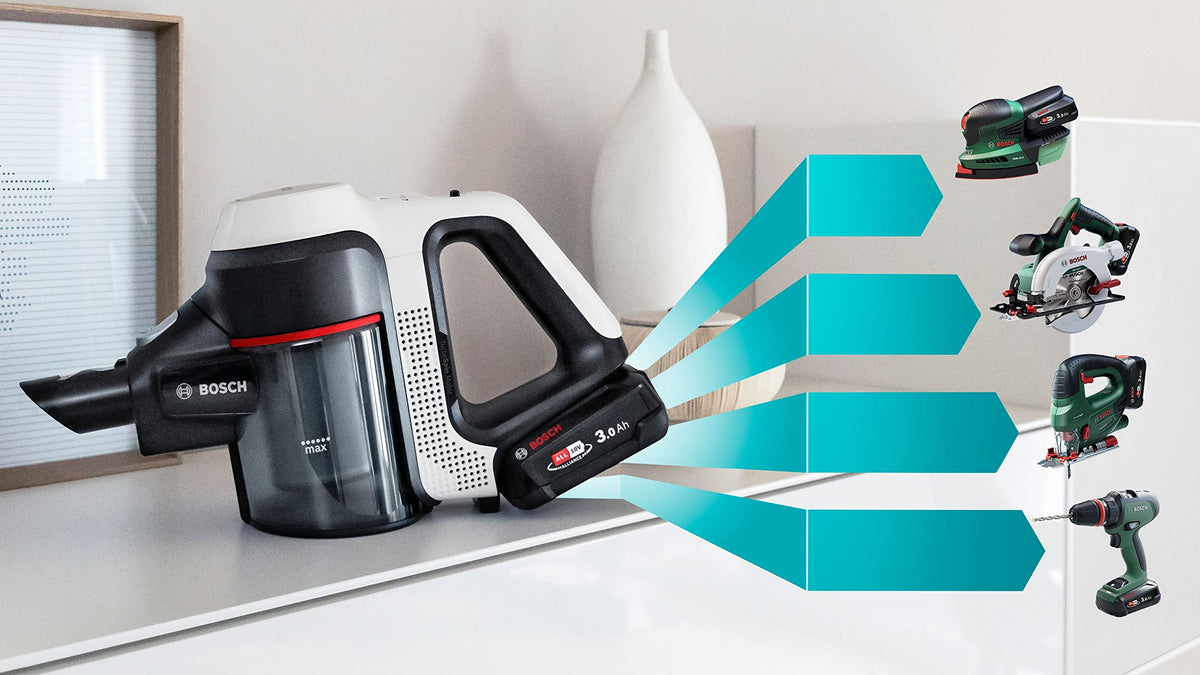 Bosch Electroménager Unlimited 7, BBS711W, aspirateur Balai, autonomie de 40 Min, Brosse motorisée avec éclairage LED, Batterie 3.0 Ah Power for All, Tube Flexible, Poids léger, Accessoires, Blanc