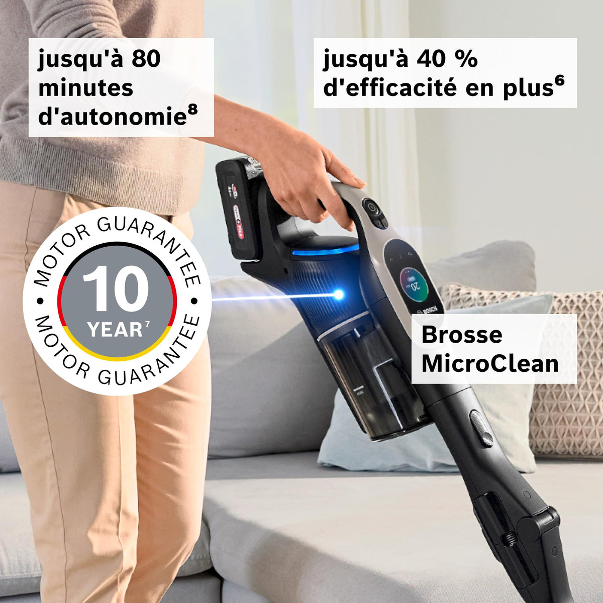 Bosch, aspirateur Balai sans Fil, Unlimited 10, Batterie 4.0 Ah, Technologie MicroClean, bac à poussière Facile à Vider, Tube Flexible, éclairage LED, Rose, BKS1041RHF