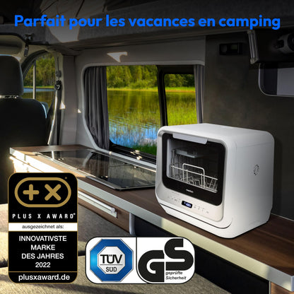 MEDION Mini lave-vaisselle DWT20 (lave-vaisselle de table, lave-vaisselle, 2 couverts, fonctionne avec/sans raccordement à l'eau, 6 programmes de nettoyage, biberons, départ différé, pose libre) argen