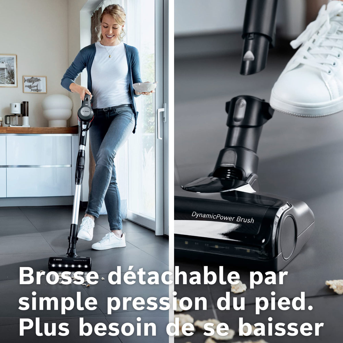 Bosch Electroménager Unlimited 7, BBS712A, aspirateur Balai, 2 Batteries 3.0 Ah Power for All, autonomie de 40 Min par Batterie, Tube Flexible, Poids léger, Accessoires, éclairage LED, Anthracite