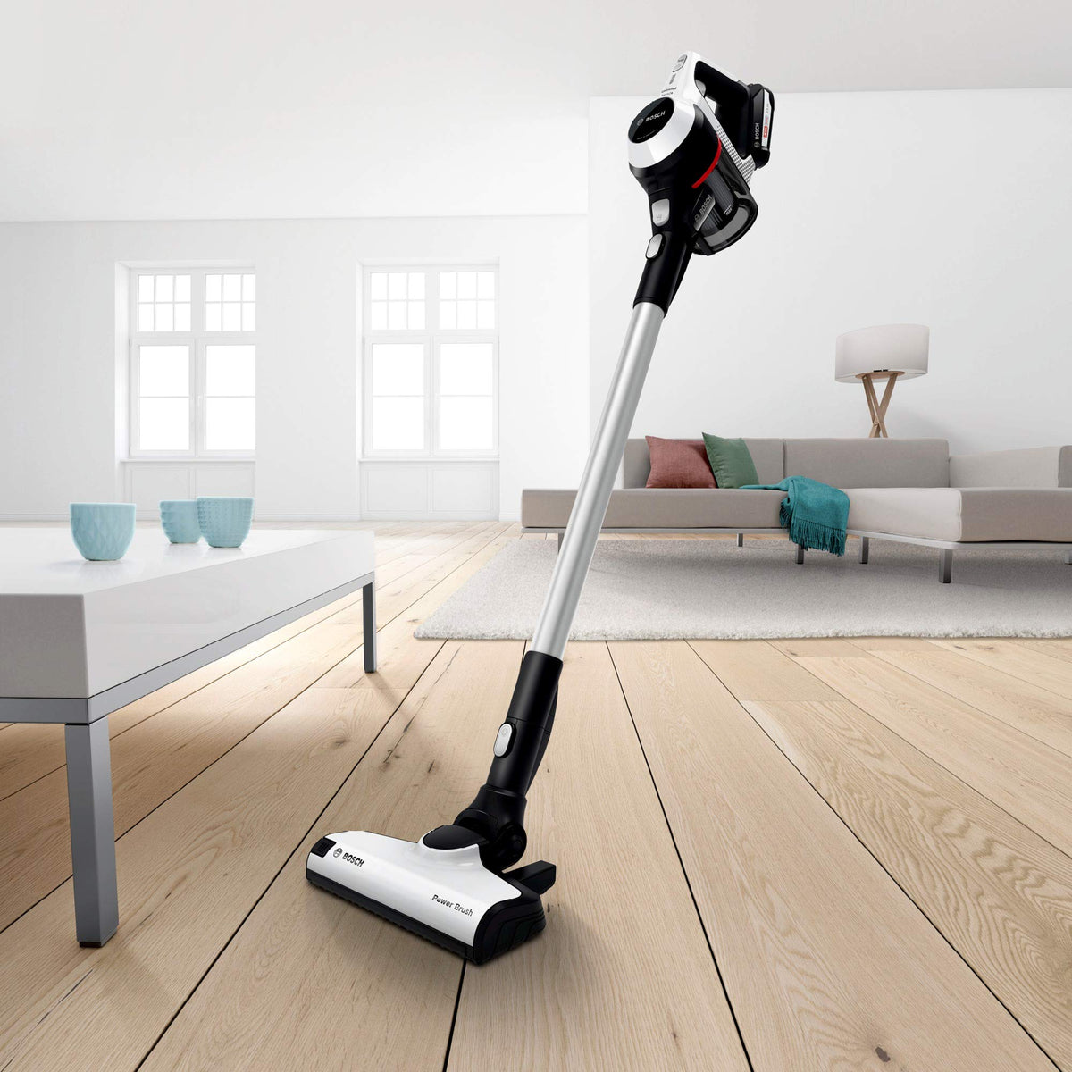 Bosch Electroménager Unlimited 6, BCS611AM, aspirateur Balai Rechargeable sans Fil, autonomie de 30 Min, performant sur différents Types de Sol, Accessoires Inclus, Blanc