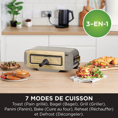 Ninja Foodi 3-en-1, Grille-Pain, Grill et Presse-panini, 7 Fonctions de Cuisson, inclut un Presse-panini, un Plateau de Cuisson et un Bac à Miettes, S